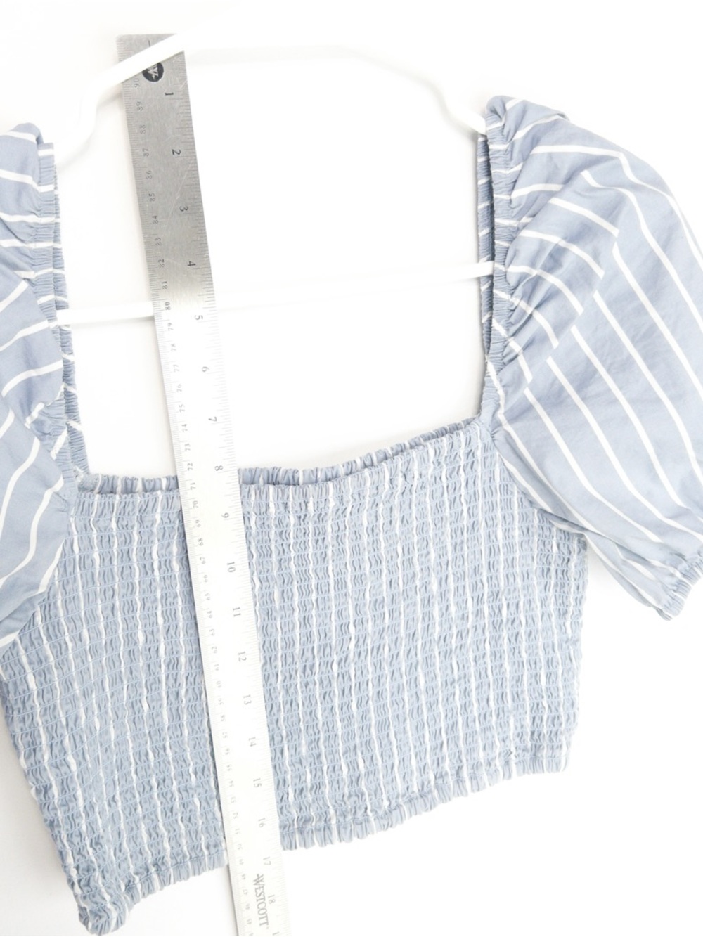 Altar'd State Baby Blue Puff Sleeve Fully Smocked Marcella Crop Top Womens M - Picture 7 of 13